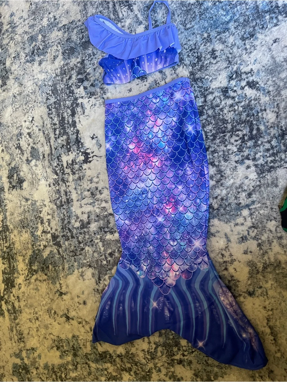 Kids Purple Mermaid Tail Set with Ruffle Top